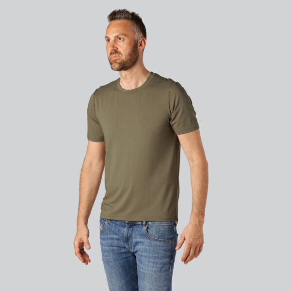 Bambus T-shirt O-hals i oliven til mænd 2XL
