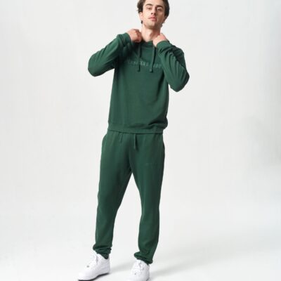 Bambus hoodie joggingsæt i grøn med logo fra Copenhagen Bamboo, L