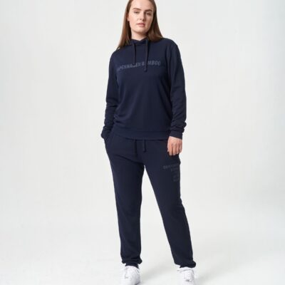 Bambus hoodie joggingsæt i navyblå med logo til damer fra Copenhagen Bamboo, XS