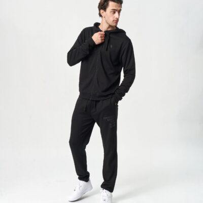 Bambus hoodie med lynlås joggingsæt i sort med logo fra Copenhagen Bamboo, L