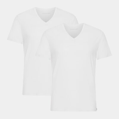 2 stk hvide bambus slim fit T-shirt med v-hals til mænd fra Copenhagen Bamboo, L