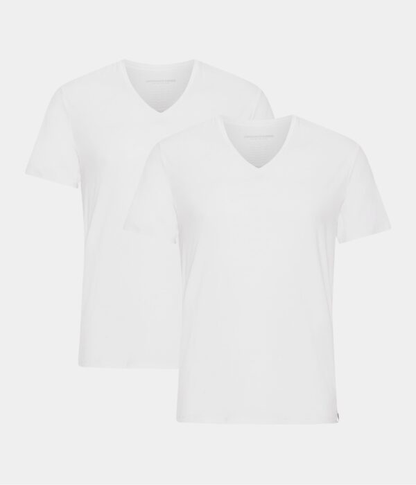 2 stk hvide bambus slim fit T-shirt med v-hals til mænd fra Copenhagen Bamboo, L