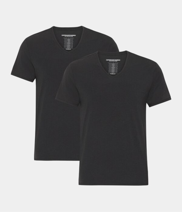 2 stk sorte bambus slim fit T-shirt med v-hals til mænd fra Copenhagen Bamboo, L